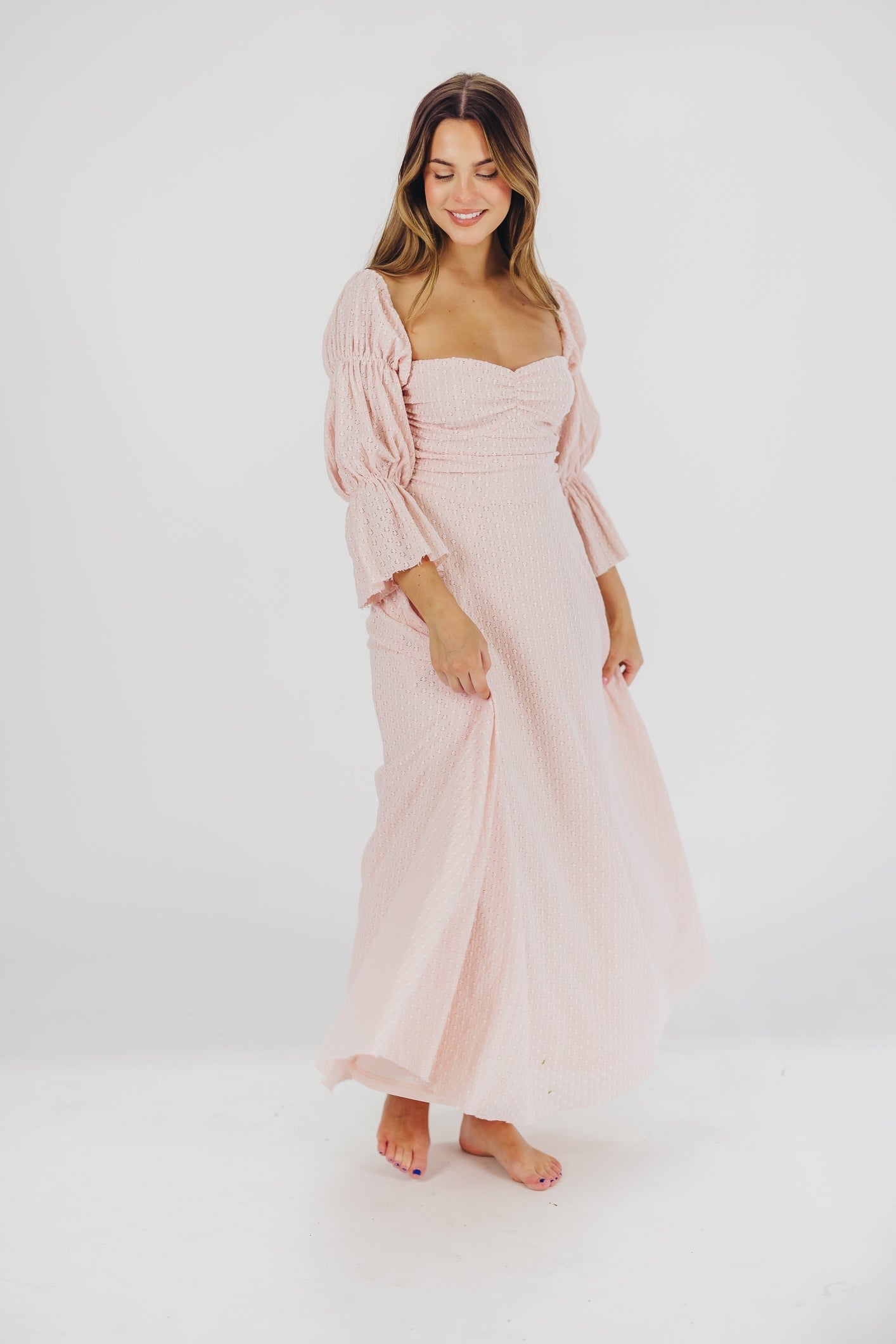 Corrine tiered sleeve maxi dress with pockets in ballerina pink - bump friendly