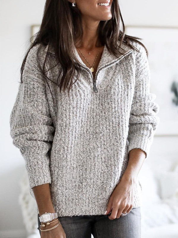 Nora – ribbed cardigan with half zip and relaxed fit