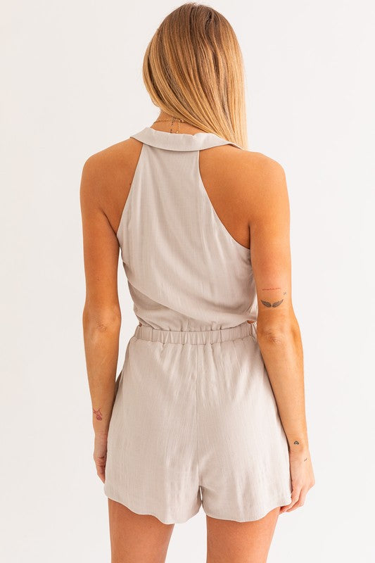 Collared Sleeveless Romper