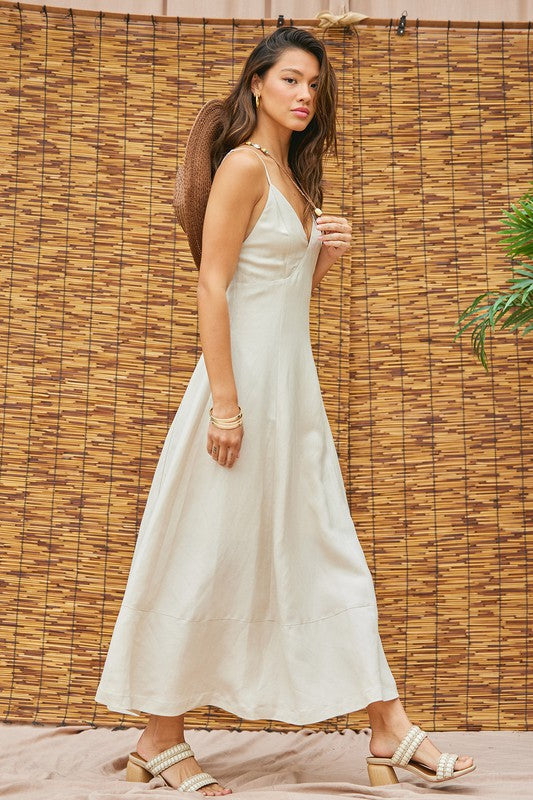 Waitlist 7/10 ♥ Britton Sleeveless Open Back Linen Maxi Dress Natural