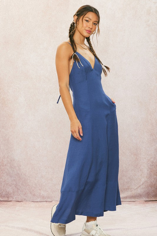 Waitlist 6/20 ♥ Britton Sleeveless Open Back Linen Maxi Dress Navy
