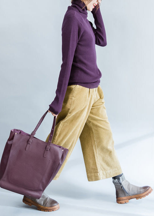 2024 fall purple casual cotton knit tops plus size fit sweater