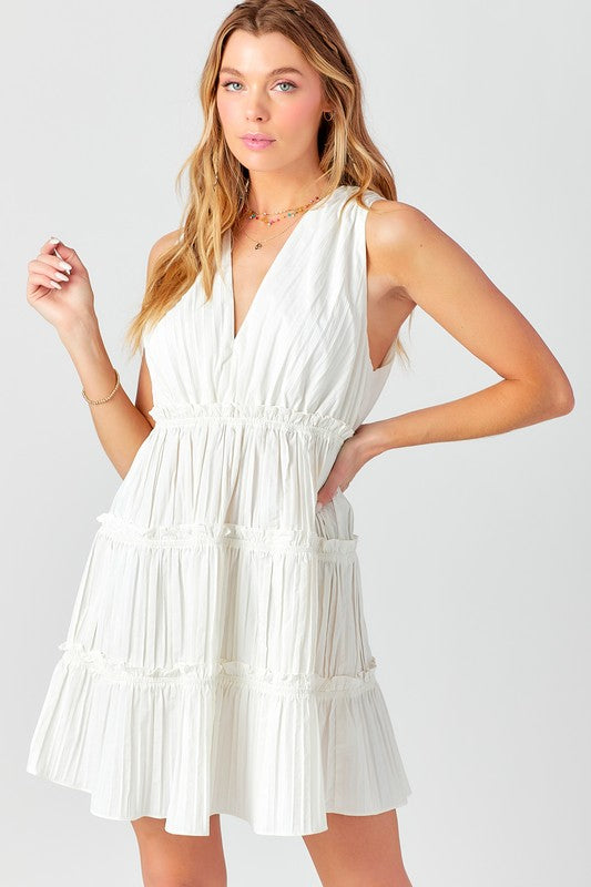 Mischa Sleeveless Tiered Mini Dress White