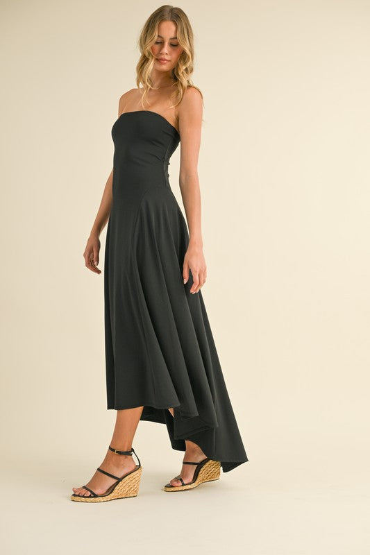 Waitlist 7/3 ♥ Sutton Sleeveless Stretch Linen High Low Maxi Dress Black