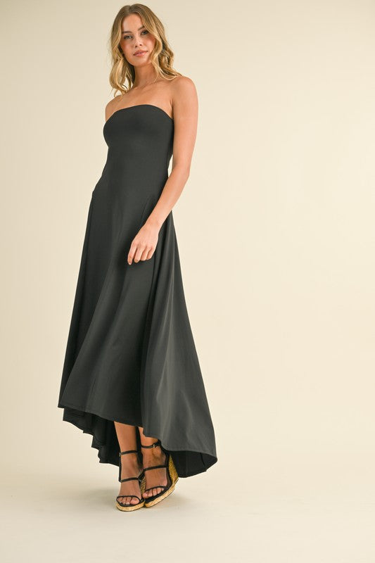 Waitlist 7/3 ♥ Sutton Sleeveless Stretch Linen High Low Maxi Dress Black