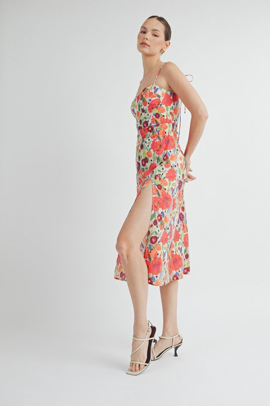 Waitlist 6/30 ♥ Shayla Sleeveless Shoulder Tie Floral Print Midi Dress Red