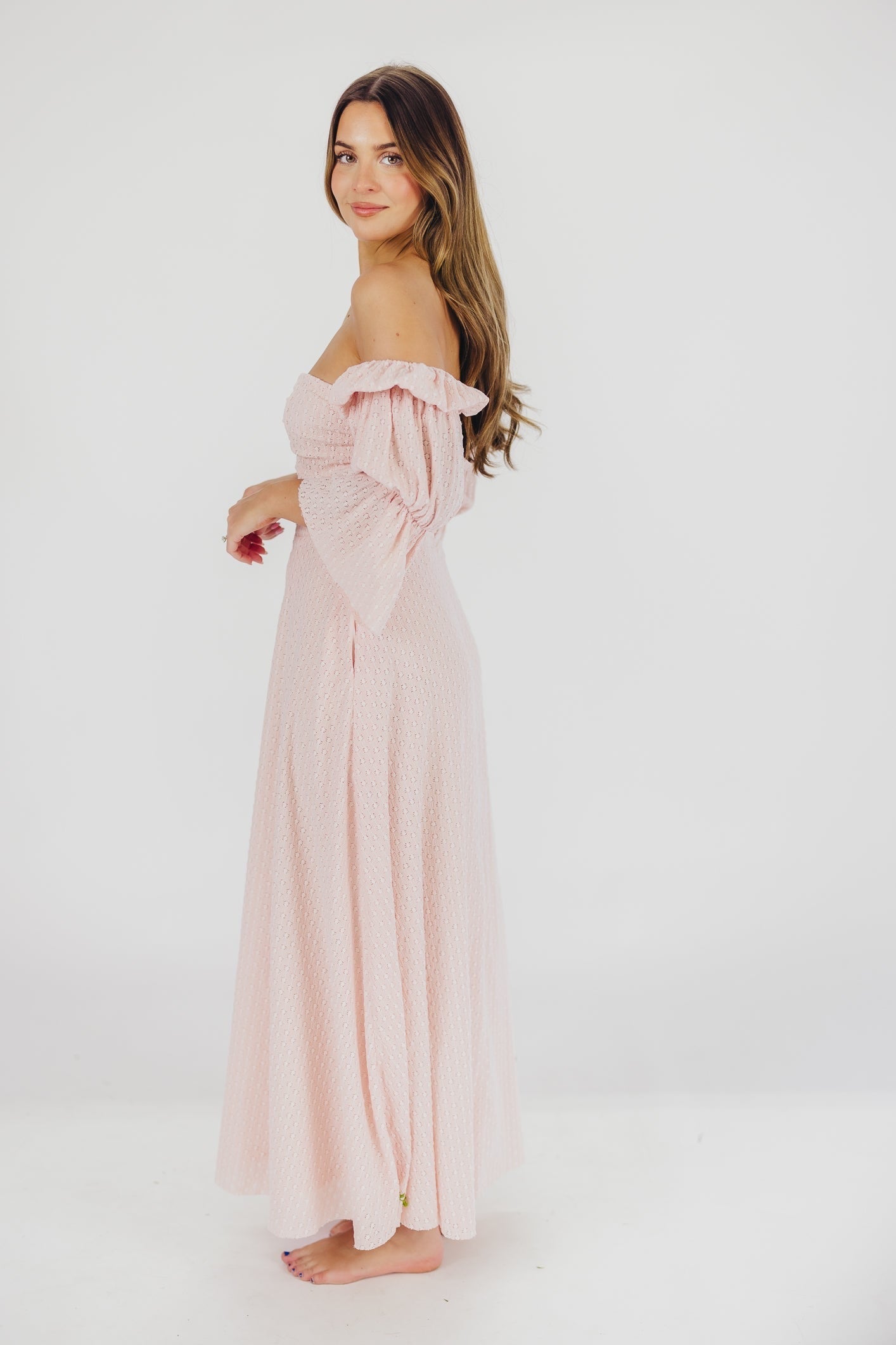Corrine tiered sleeve maxi dress with pockets in ballerina pink - bump friendly