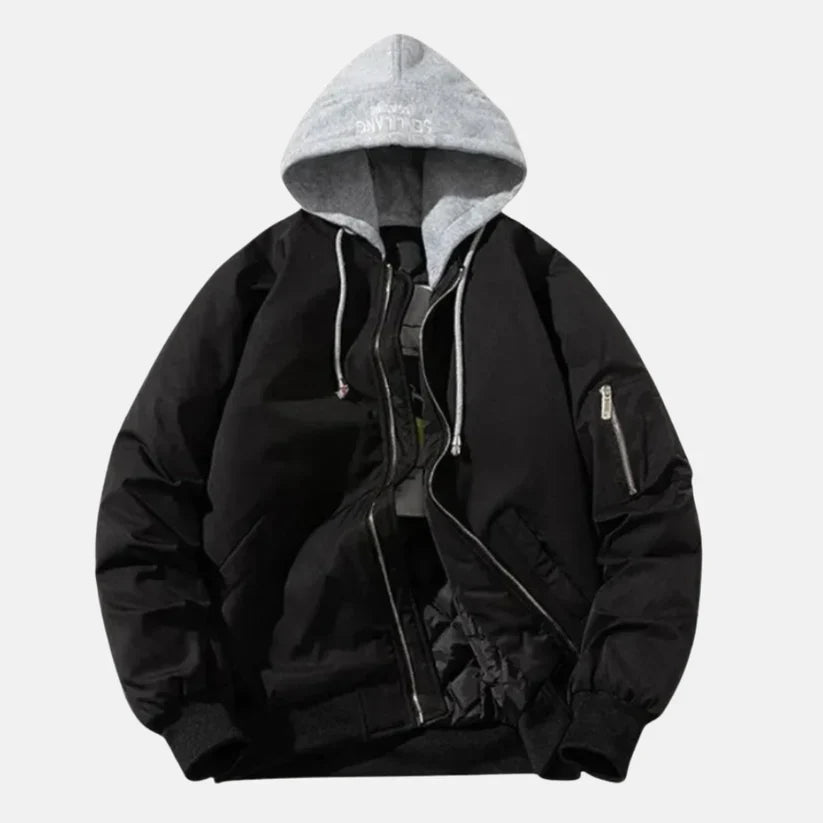 Erik – lined bomber jacket with hood and sleeve pocket