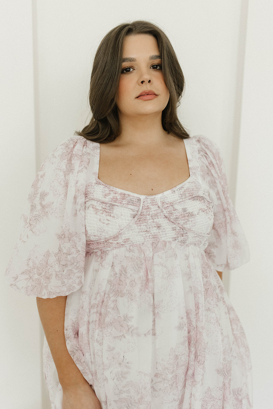 Harlow Midi Dress in Light Pink Floral - Bump Friendly & Inclusive Sizing (S-3XL)