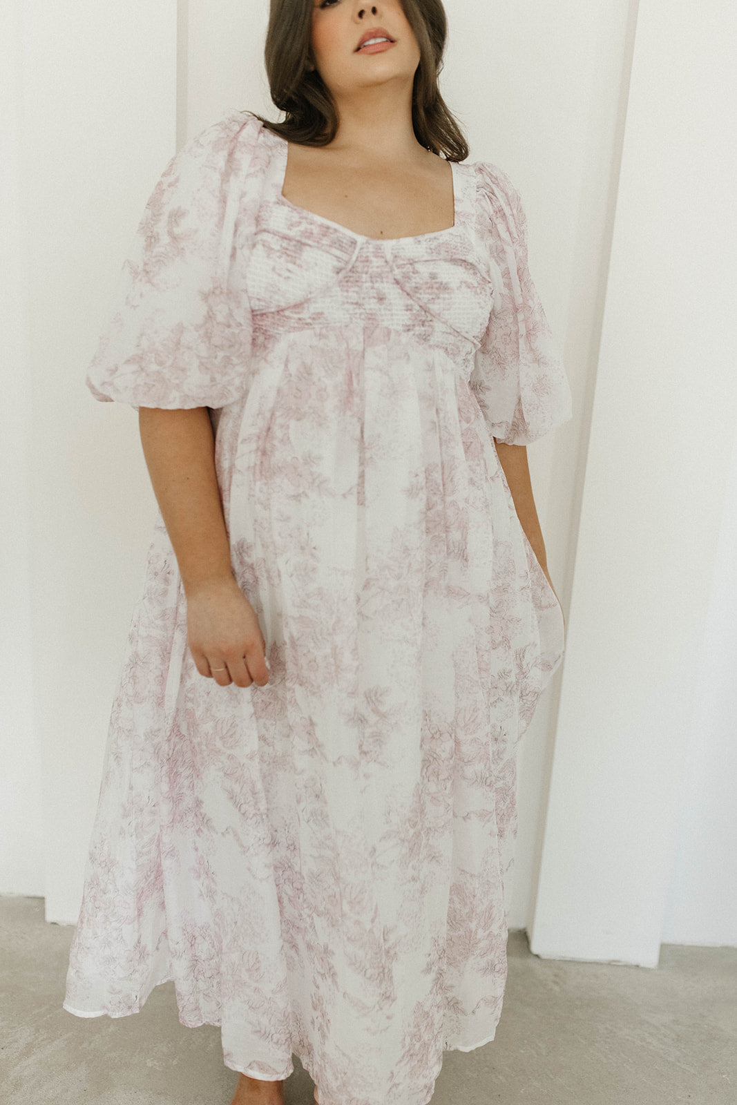 Harlow Midi Dress in Light Pink Floral - Bump Friendly & Inclusive Sizing (S-3XL)