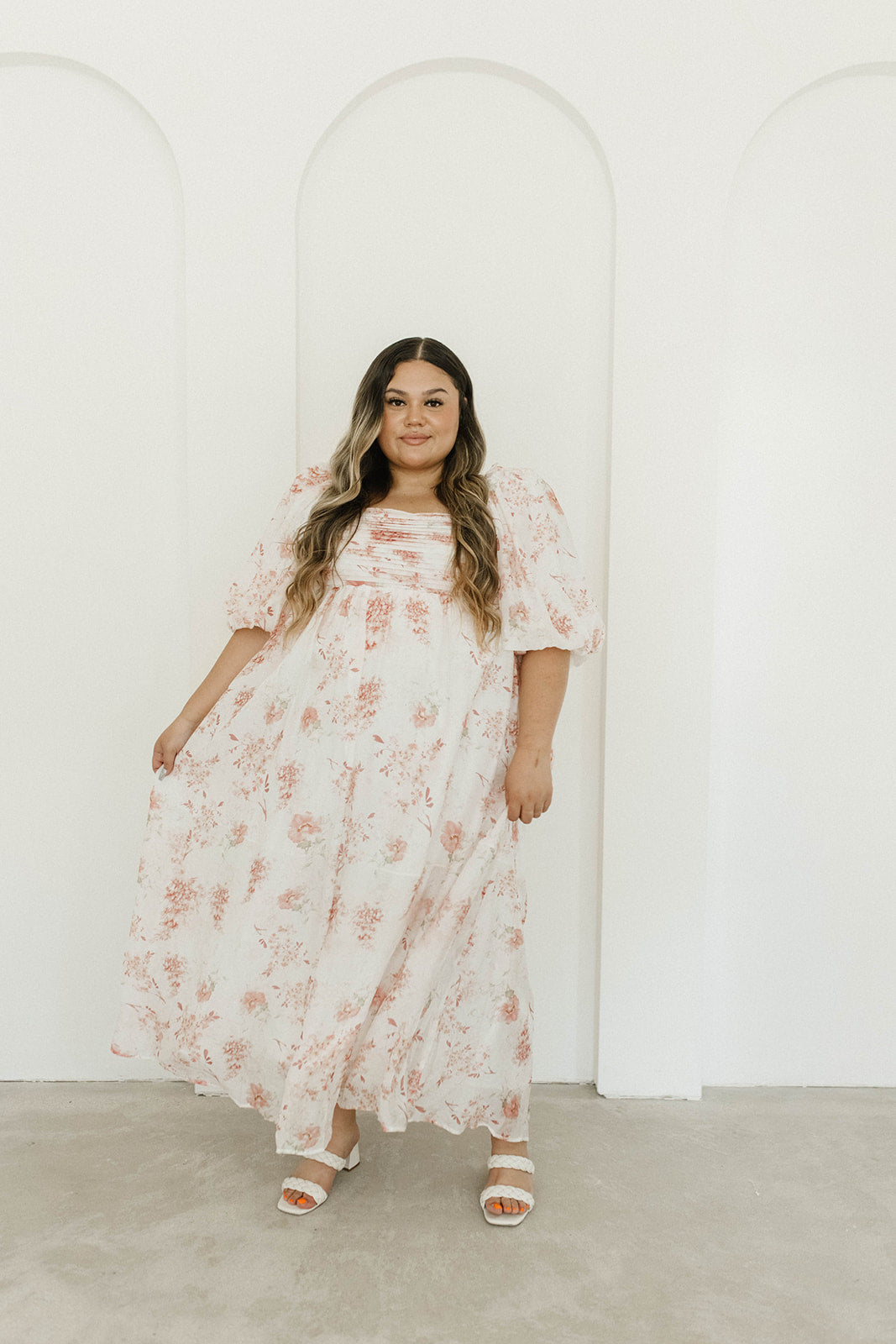 Melody Maxi Dress with Pleats and Bow Detail in Pink Floral - Bump Friendly & Inclusive Sizing (S-3XL)