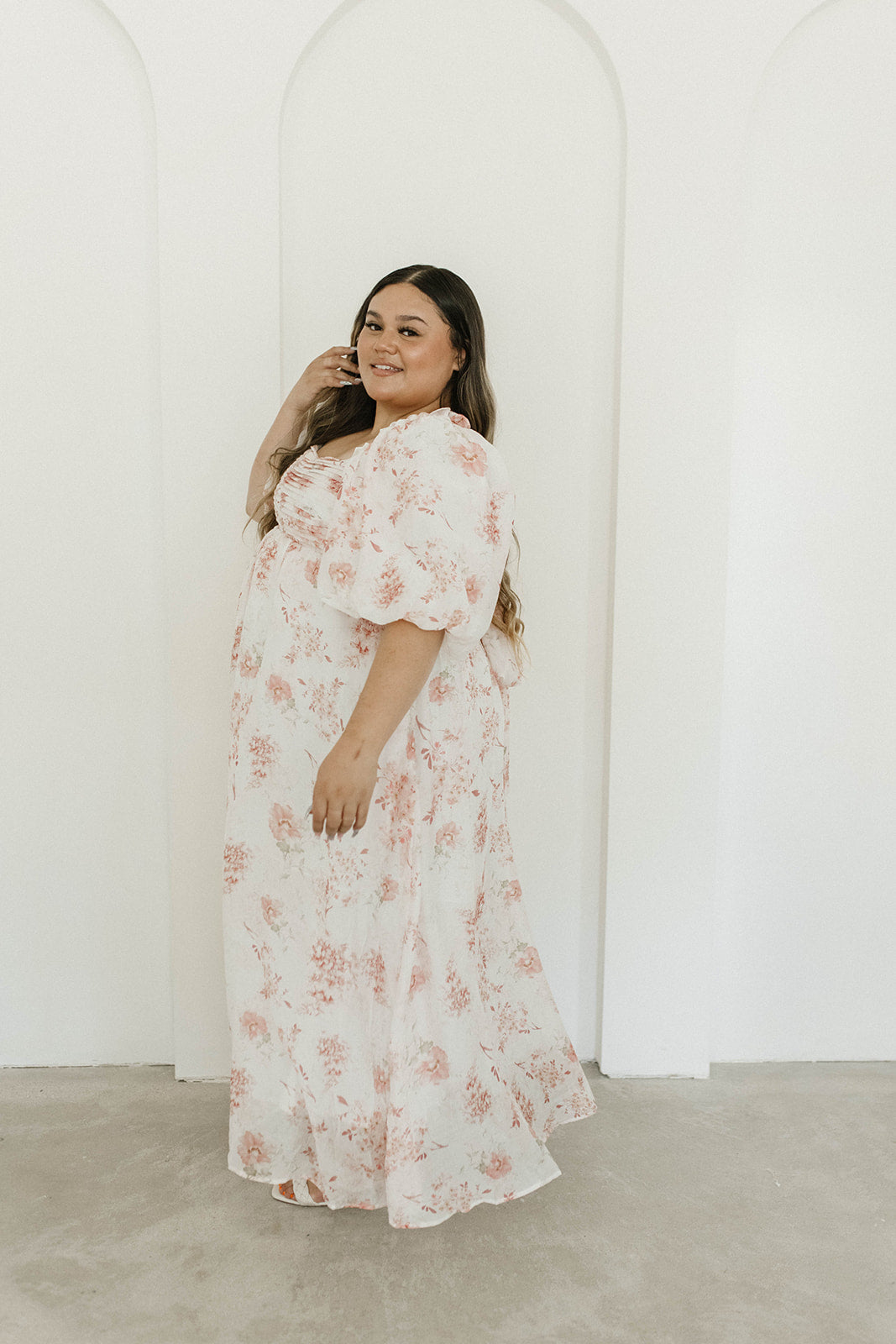 Melody Maxi Dress with Pleats and Bow Detail in Pink Floral - Bump Friendly & Inclusive Sizing (S-3XL)