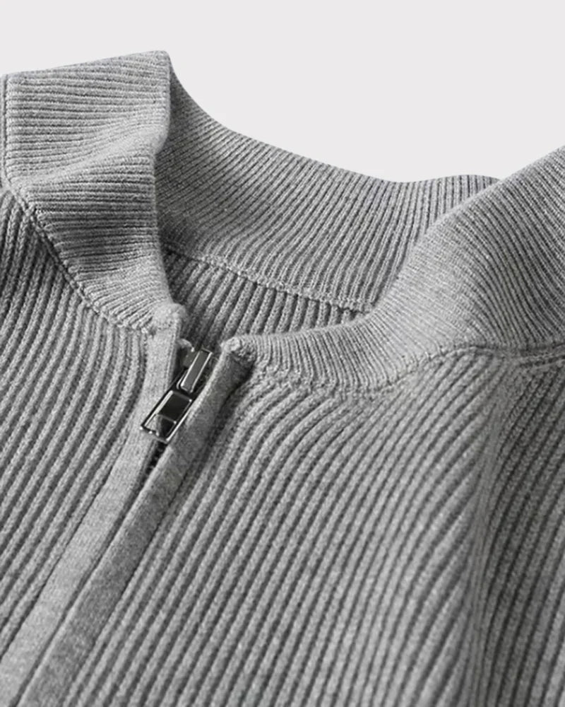 Bennett rib-knit zip cardigan with stand collar – men