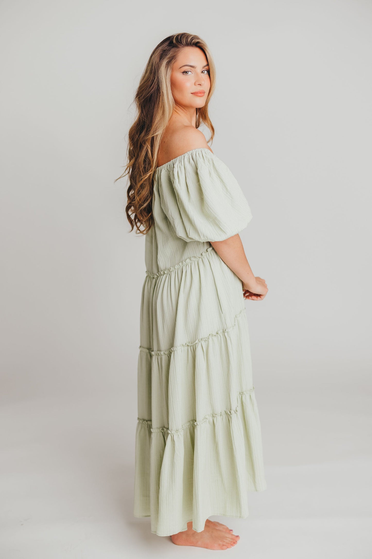 Eva Puffed Sleeve Maxi Dress in Sage - Bump Friendly (S-3XL)