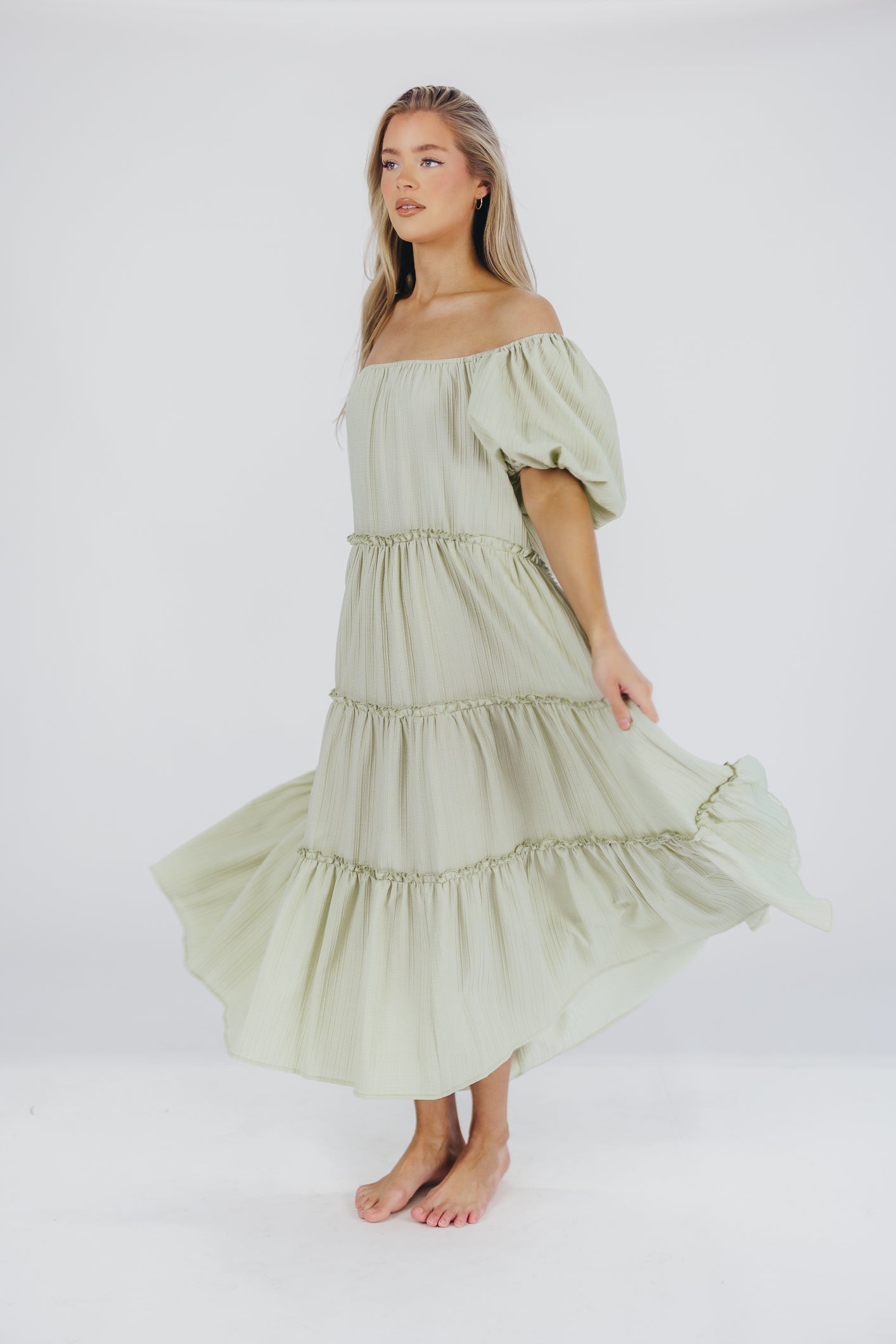Eva Puffed Sleeve Maxi Dress in Sage - Bump Friendly (S-3XL)