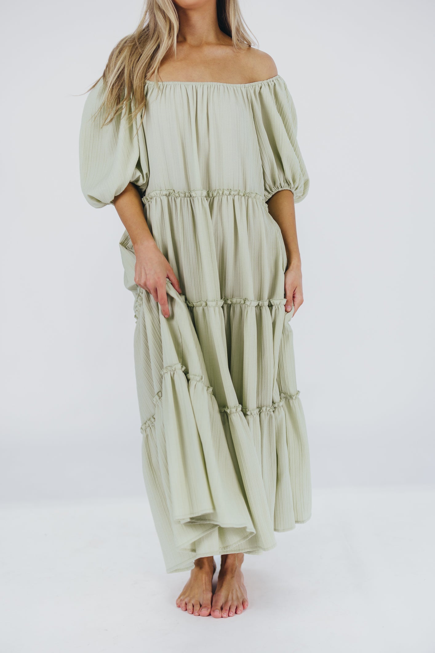 Eva Puffed Sleeve Maxi Dress in Sage - Bump Friendly (S-3XL)