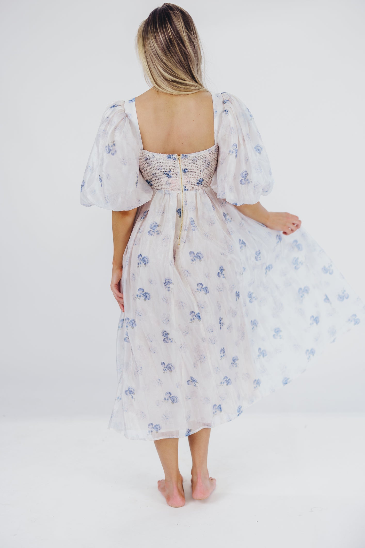 Harlow Maxi Dress in Muted Blue Floral - Bump Friendly & Inclusive Sizing (S-3XL)