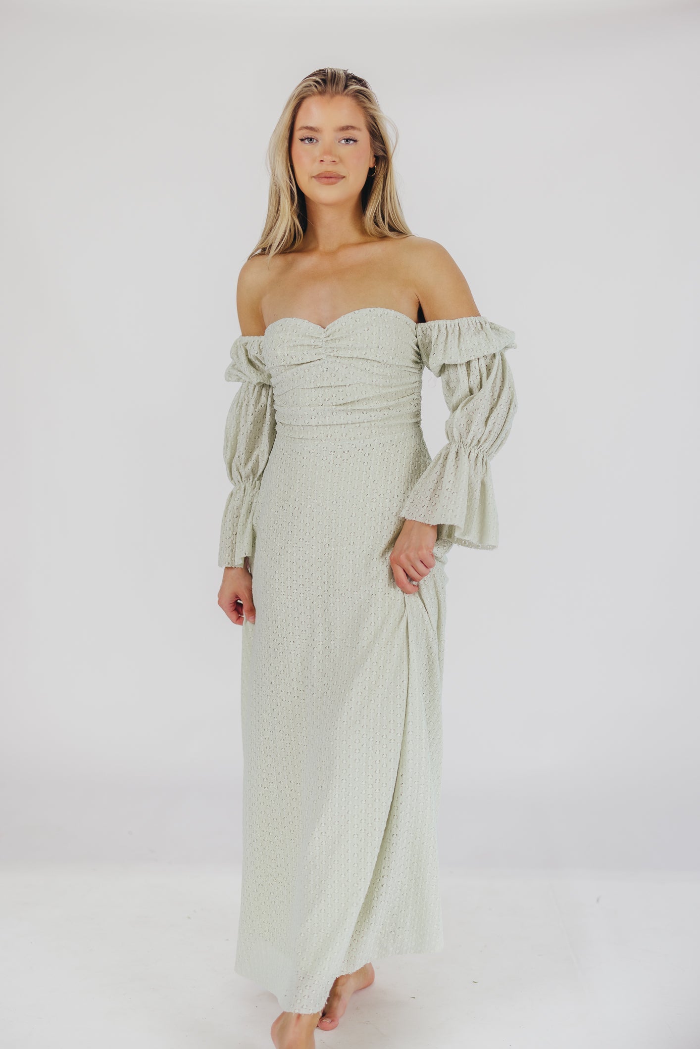 Corrine Tiered Sleeve Maxi Dress with Pockets in Mint - Bump Friendly & Inclusive Sizing (S-3XL)