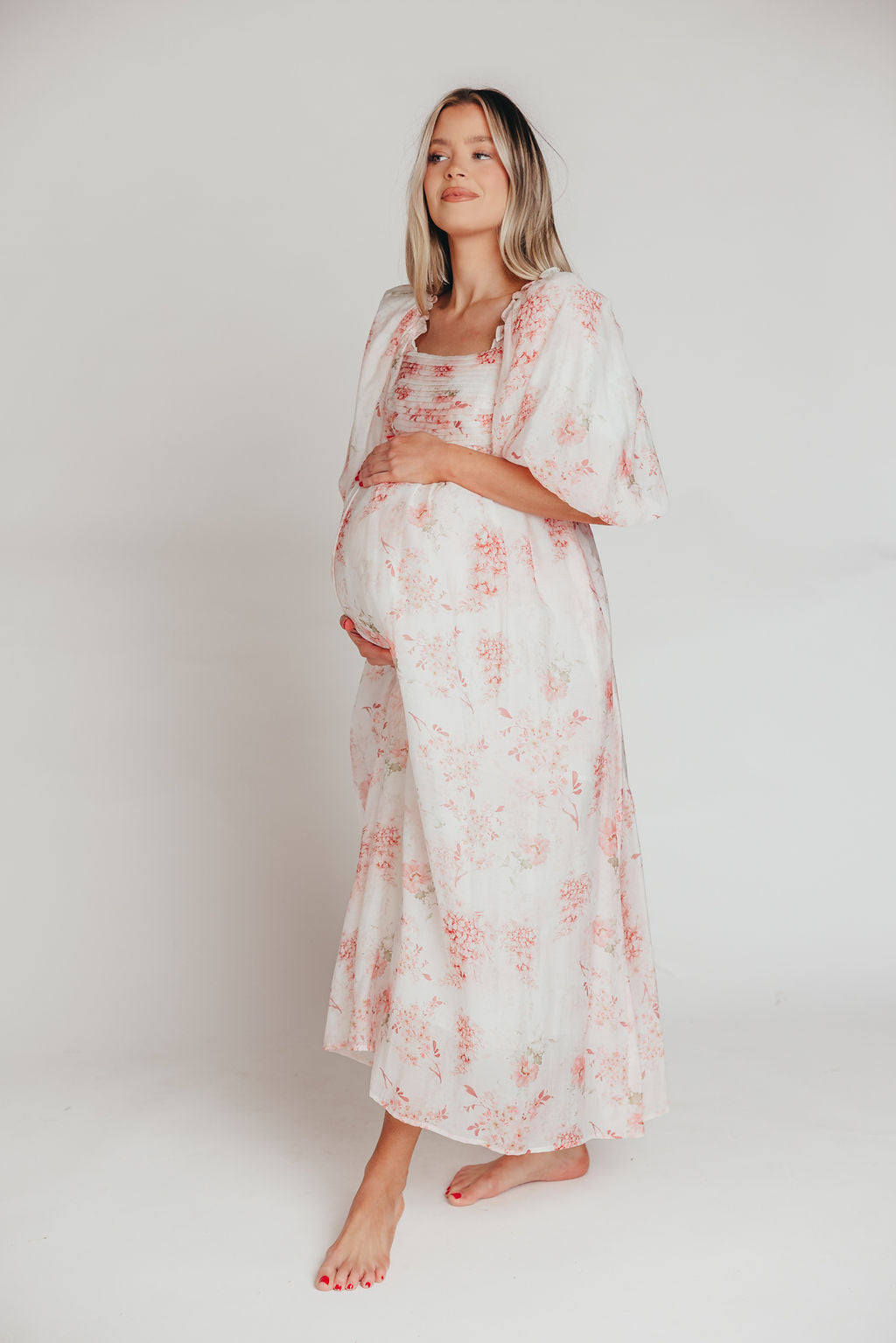 Melody Maxi Dress with Pleats and Bow Detail in Pink Floral - Bump Friendly & Inclusive Sizing (S-3XL)