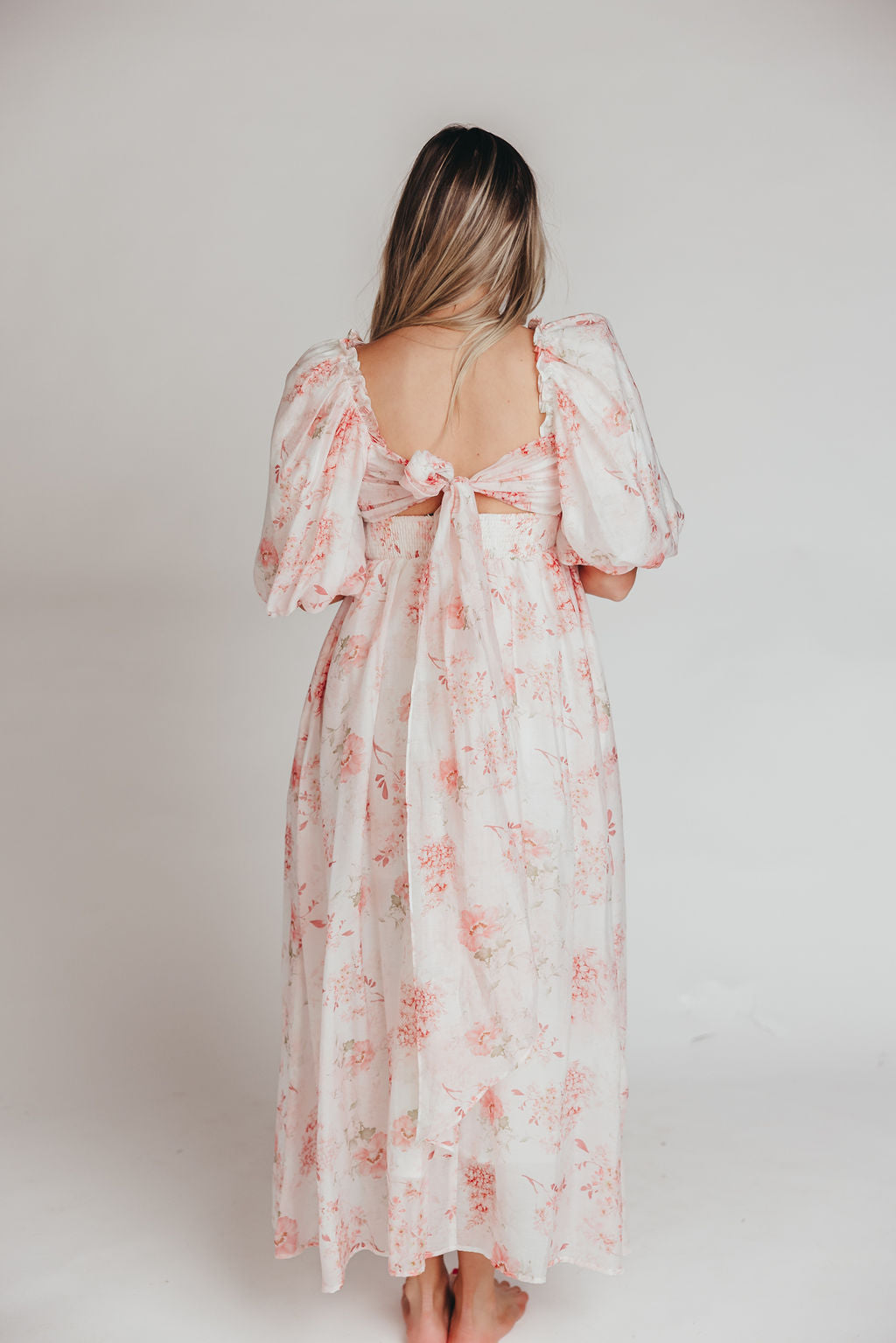 Melody Maxi Dress with Pleats and Bow Detail in Pink Floral - Bump Friendly & Inclusive Sizing (S-3XL)
