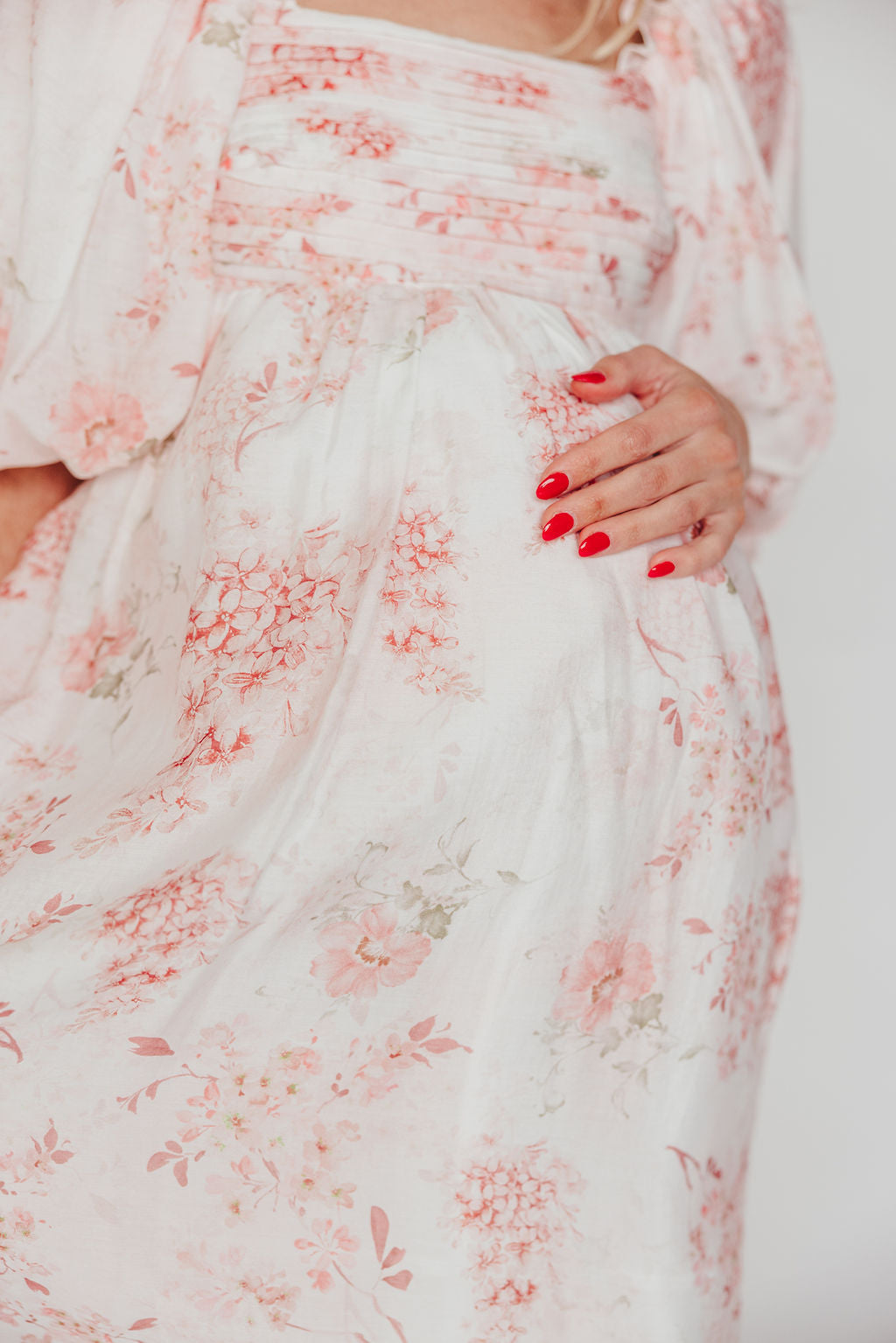 Melody Maxi Dress with Pleats and Bow Detail in Pink Floral - Bump Friendly & Inclusive Sizing (S-3XL)