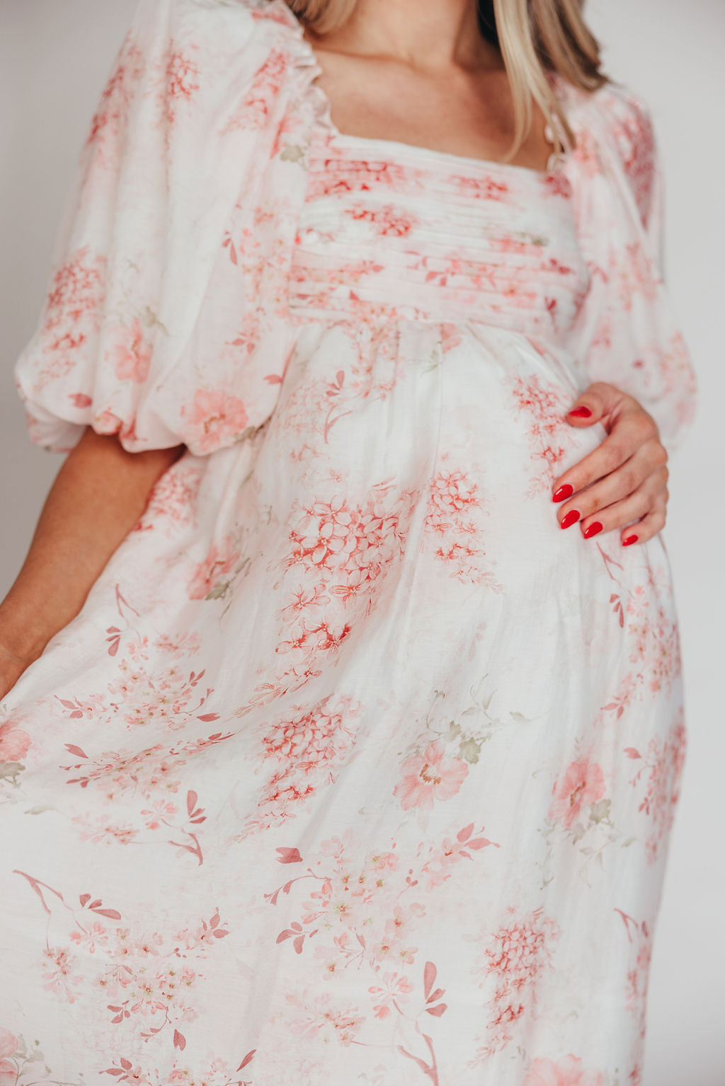 Melody Maxi Dress with Pleats and Bow Detail in Pink Floral - Bump Friendly & Inclusive Sizing (S-3XL)
