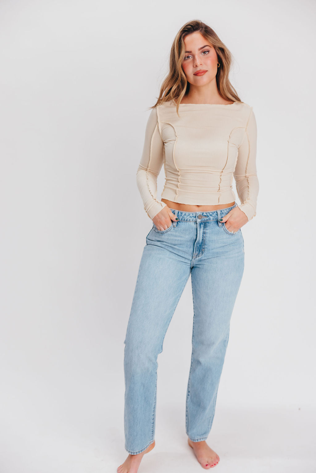 Damon Lettuce Hem Neckline Top in Cream