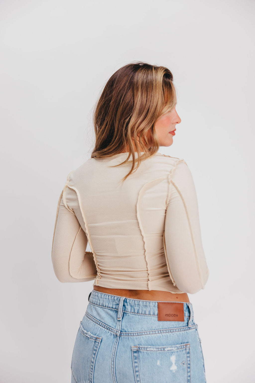 Damon Lettuce Hem Neckline Top in Cream