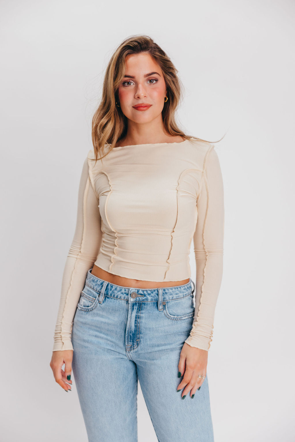 Damon Lettuce Hem Neckline Top in Cream