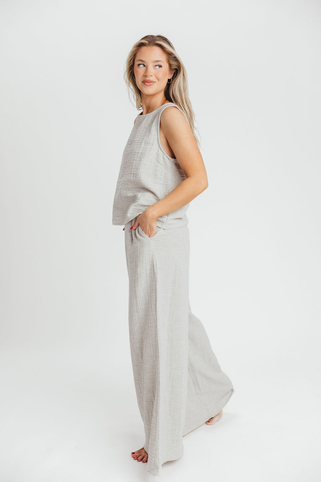 Love Lock Sleeveless Top and Pant Set in Linen Grey - 100% Cotton
