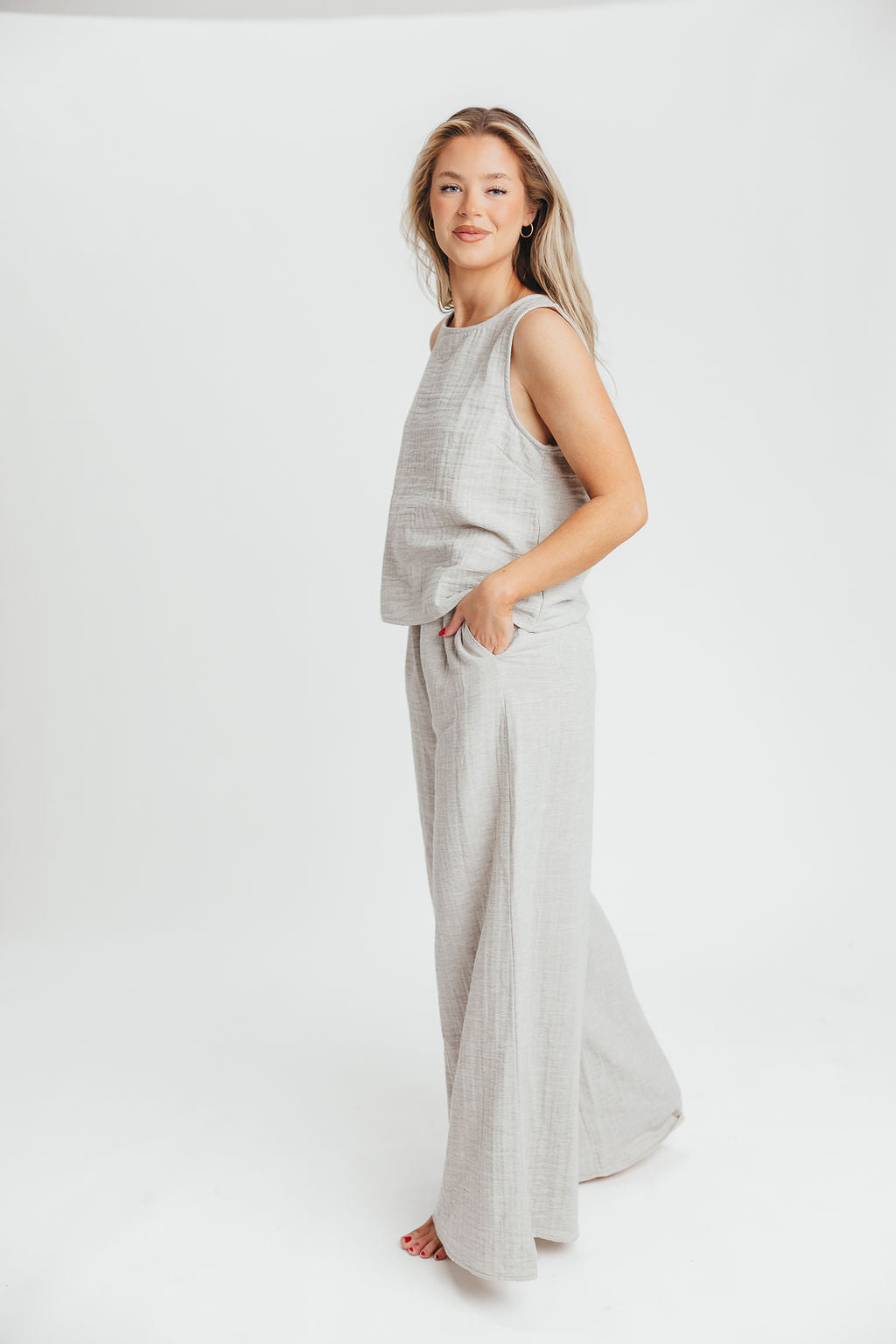 Love Lock Sleeveless Top and Pant Set in Linen Grey - 100% Cotton