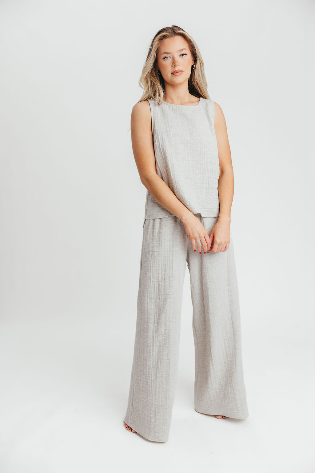 Love Lock Sleeveless Top and Pant Set in Linen Grey - 100% Cotton