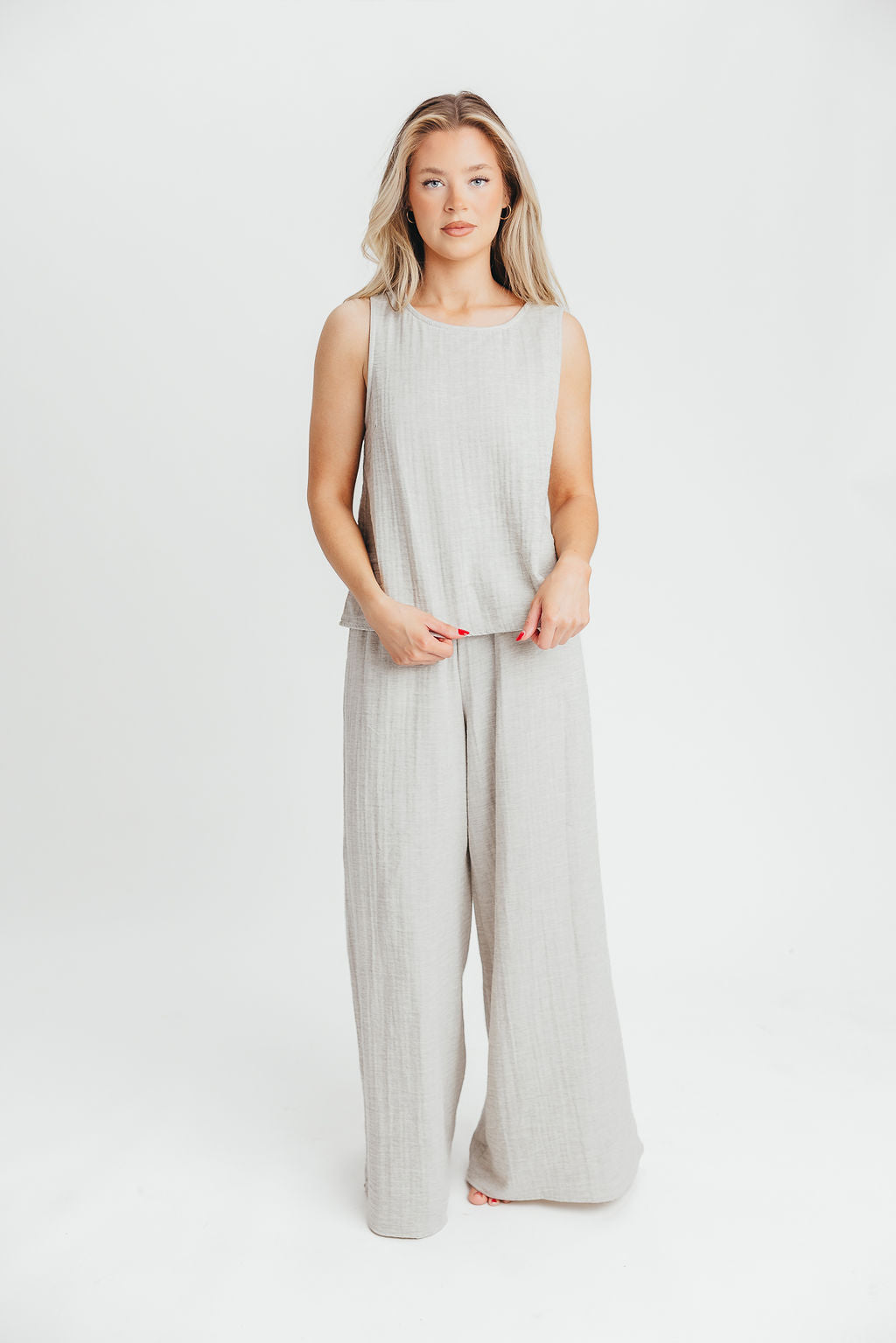 Love Lock Sleeveless Top and Pant Set in Linen Grey - 100% Cotton