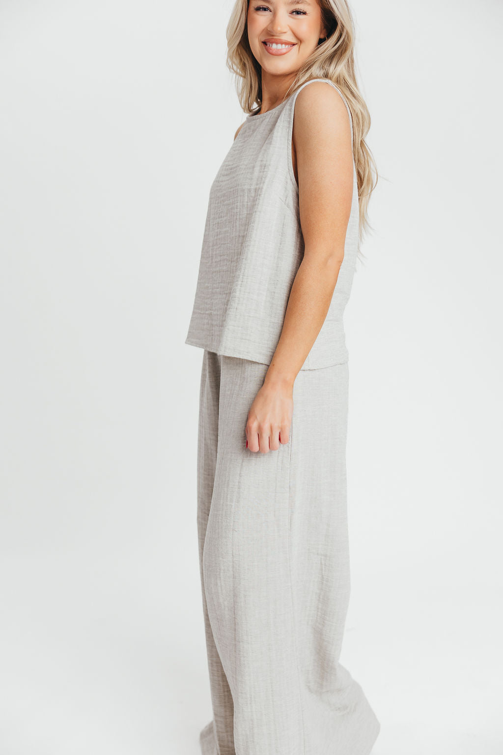 Love Lock Sleeveless Top and Pant Set in Linen Grey - 100% Cotton