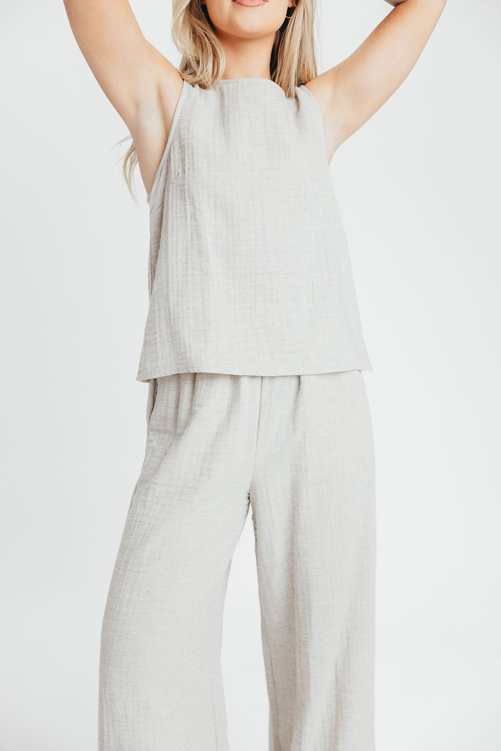 Love Lock Sleeveless Top and Pant Set in Linen Grey - 100% Cotton