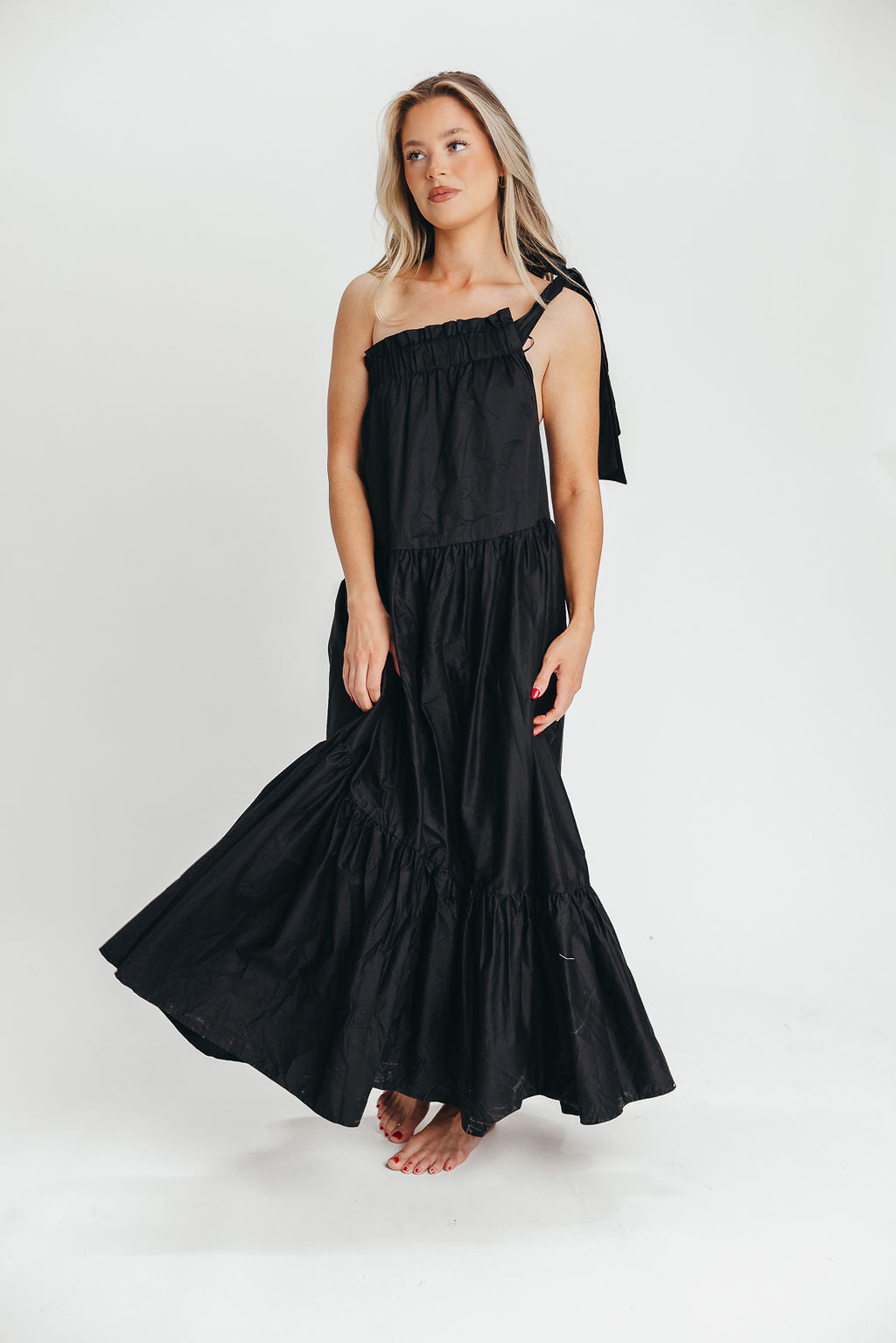 Jordan One-Shoulder Maxi Dress in Black - Bump Friendly