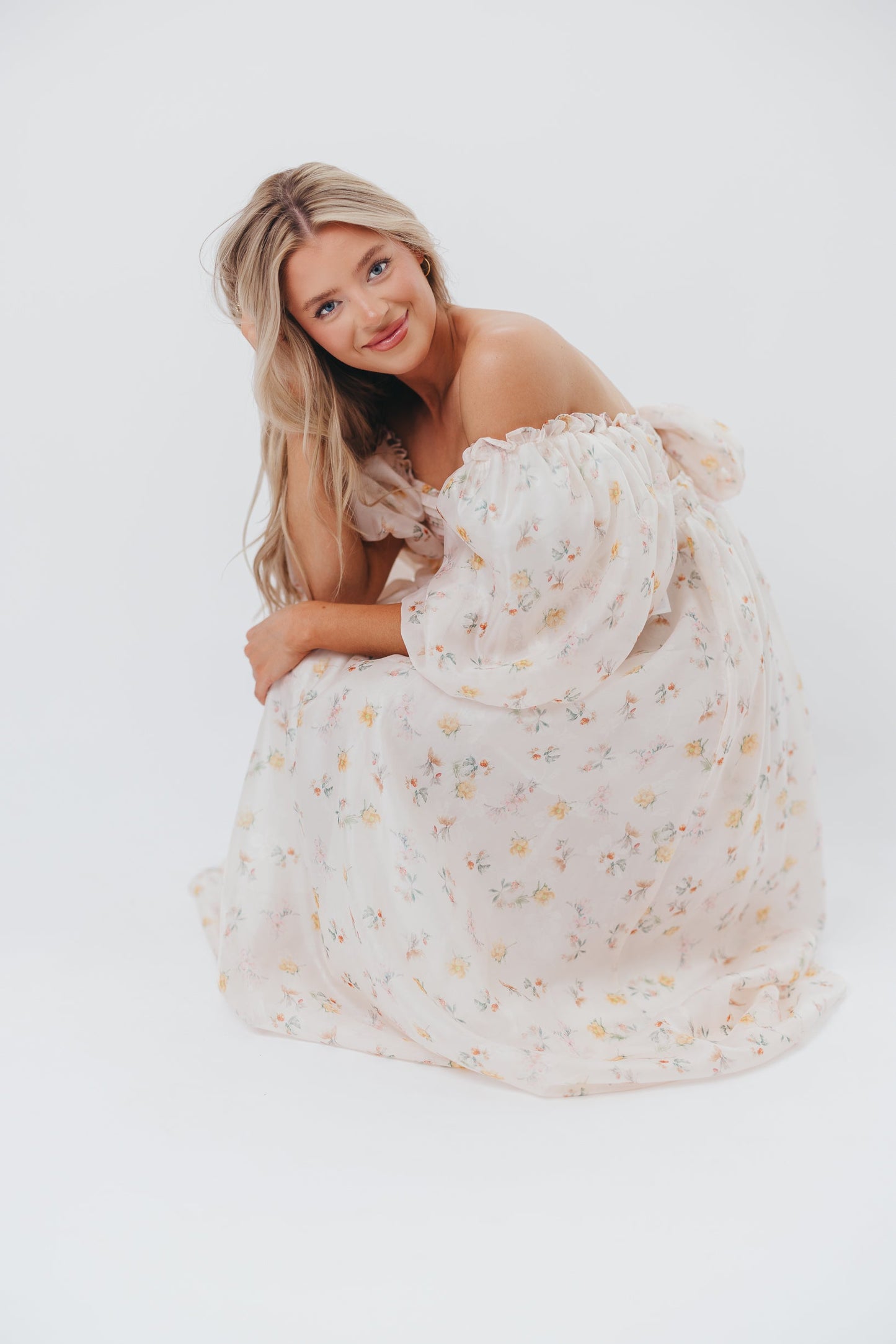 Melody Maxi Dress with Pleats and Bow Detail in Yellow Rose Floral - Bump Friendly & Inclusive Sizing (S-3XL)