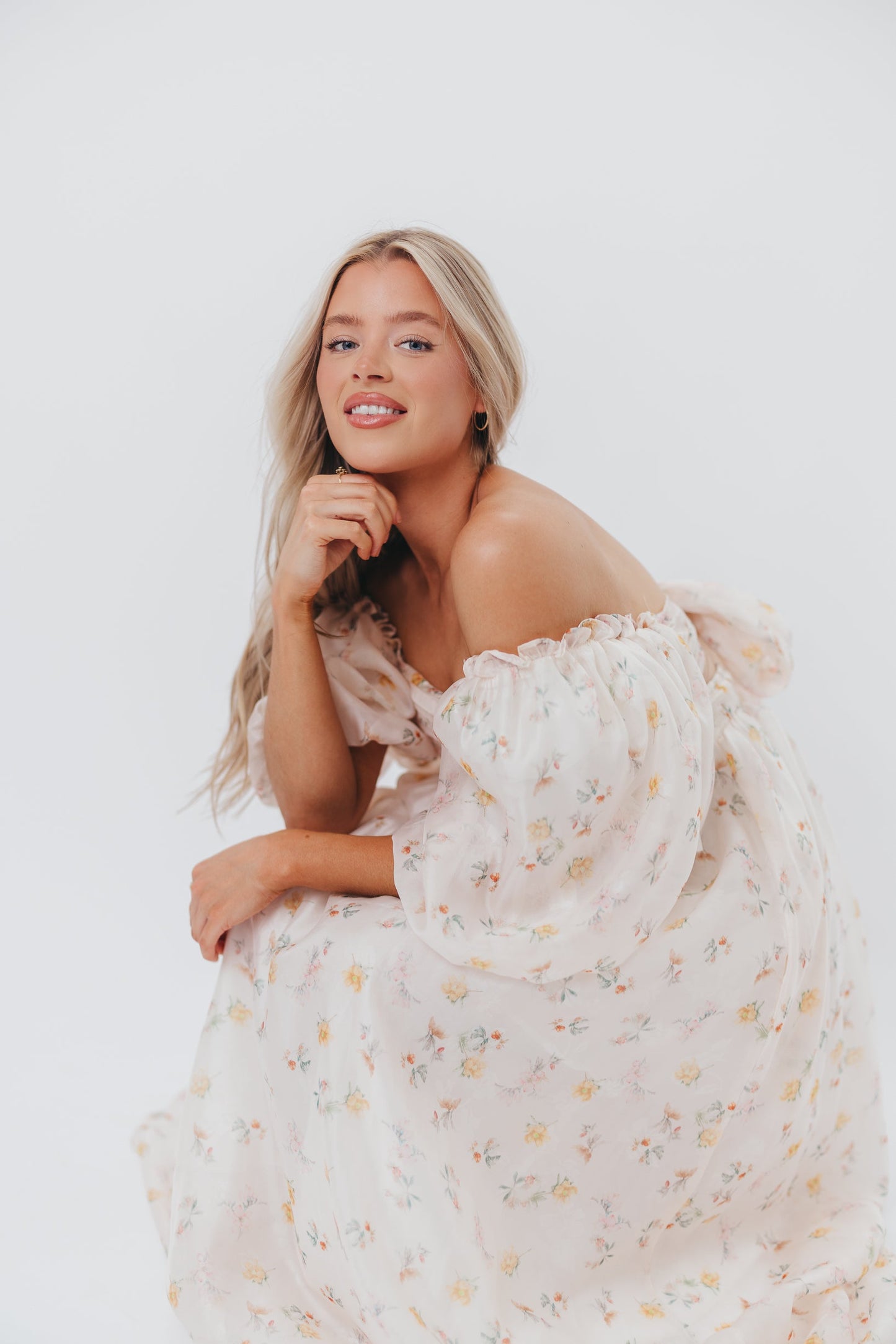 Melody Maxi Dress with Pleats and Bow Detail in Yellow Rose Floral - Bump Friendly & Inclusive Sizing (S-3XL)