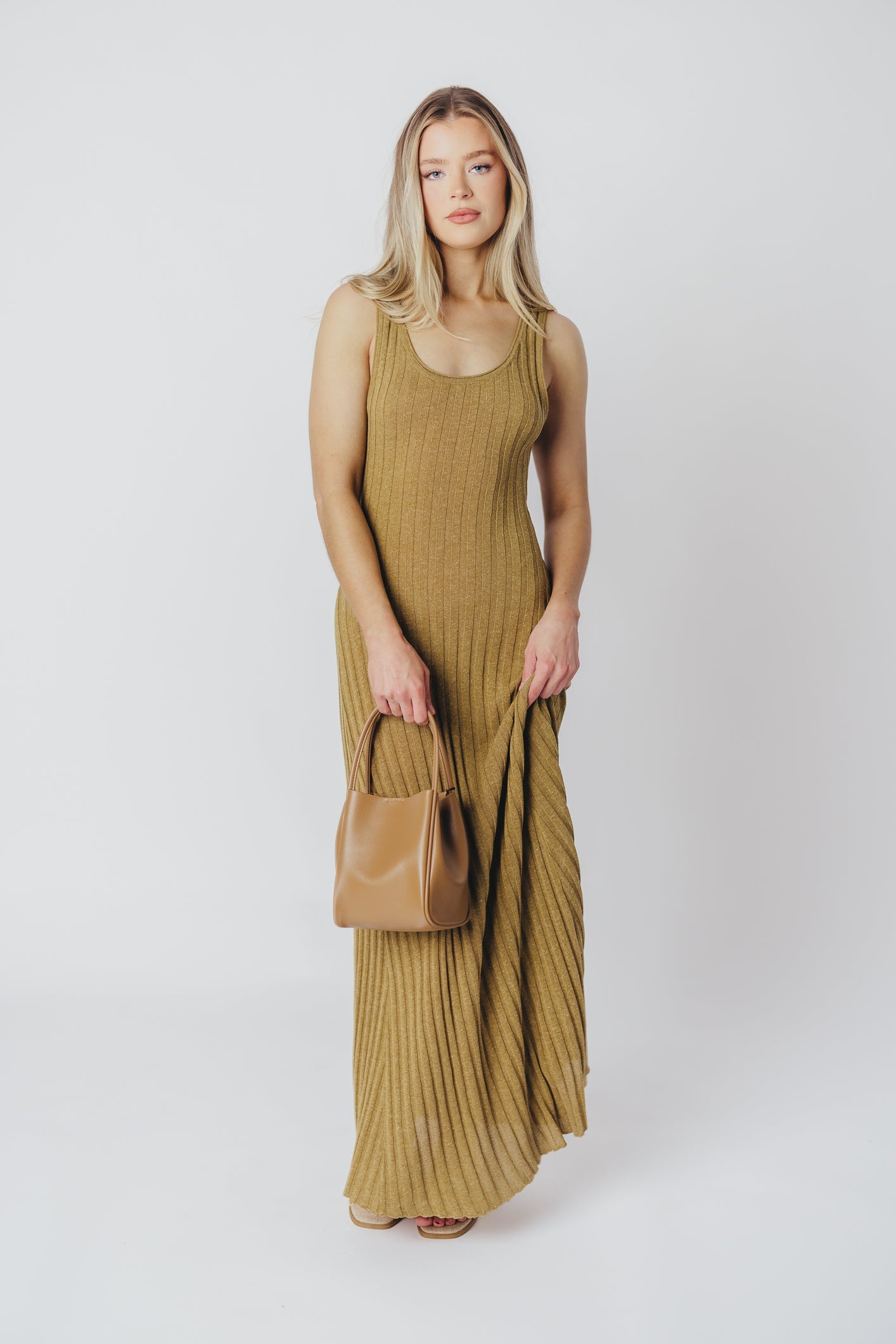 Gidea Knit Maxi Dress in Brown Olive