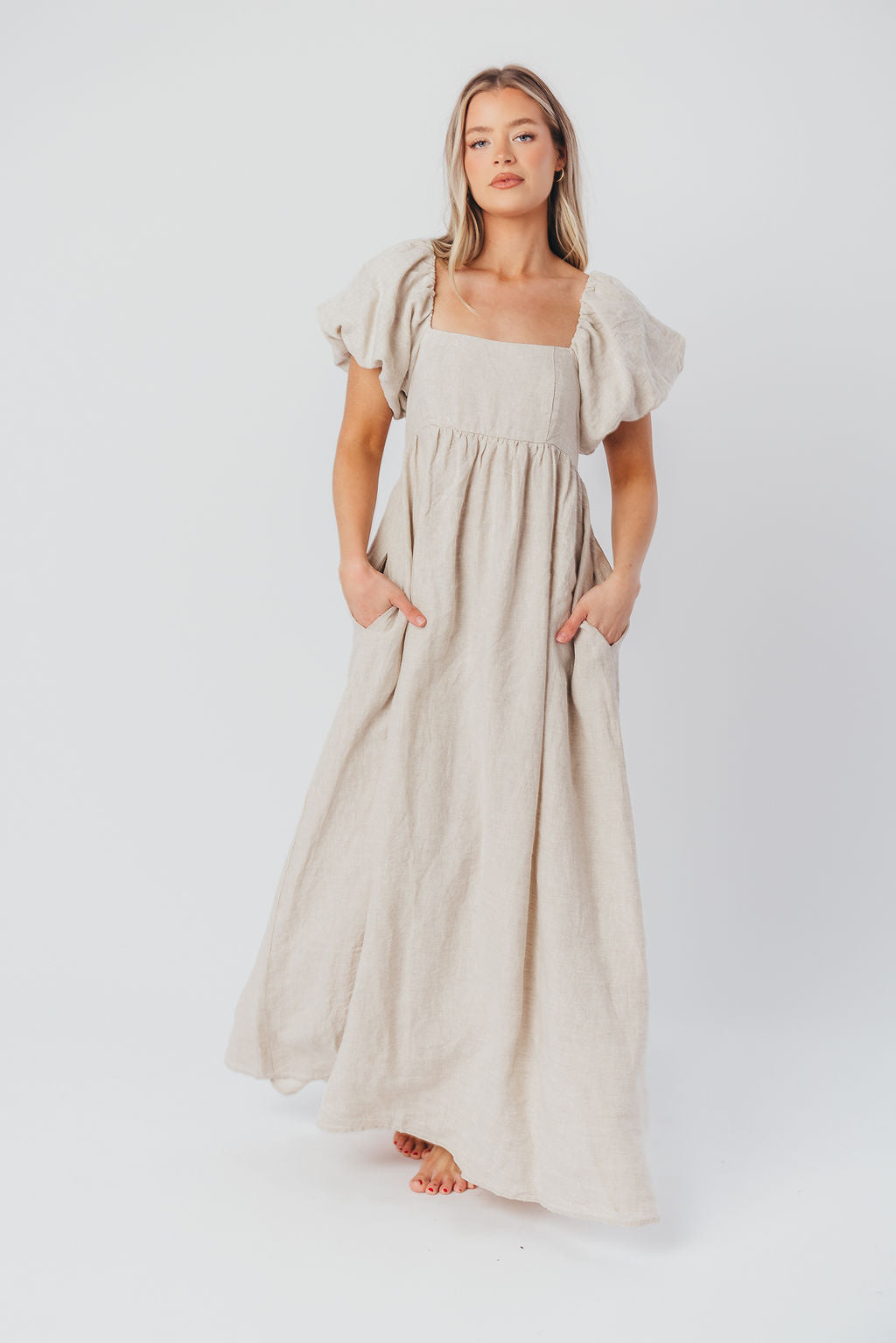 Candace Maxi Dress in Natural - 100% Linen - Bump Friendly