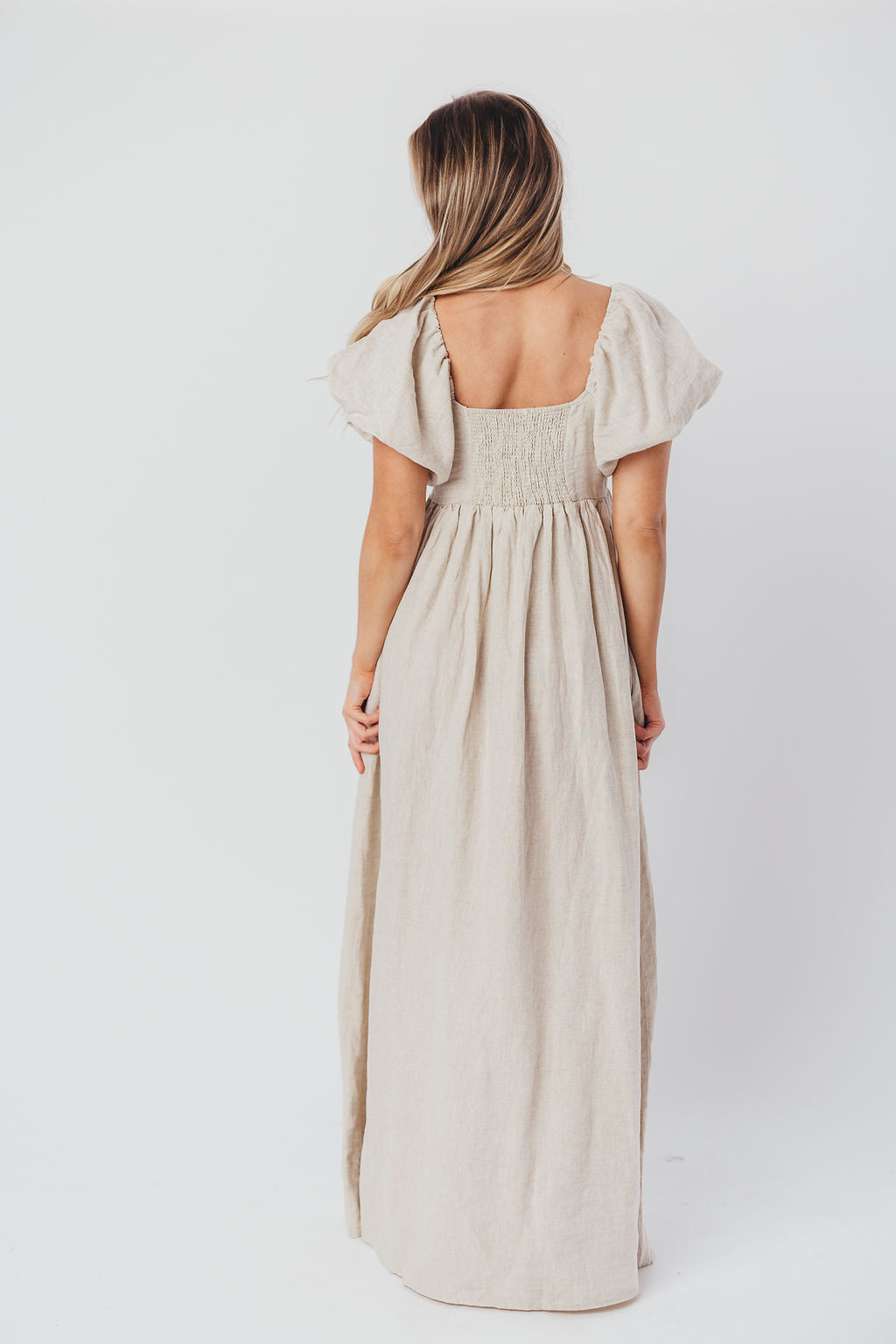 Candace Maxi Dress in Natural - 100% Linen - Bump Friendly