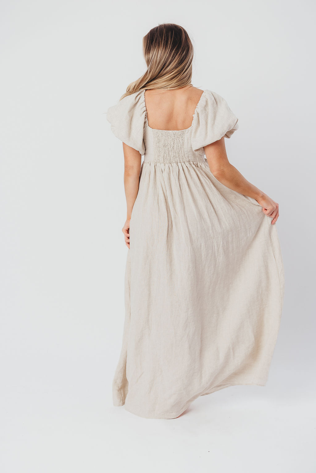 Candace Maxi Dress in Natural - 100% Linen - Bump Friendly