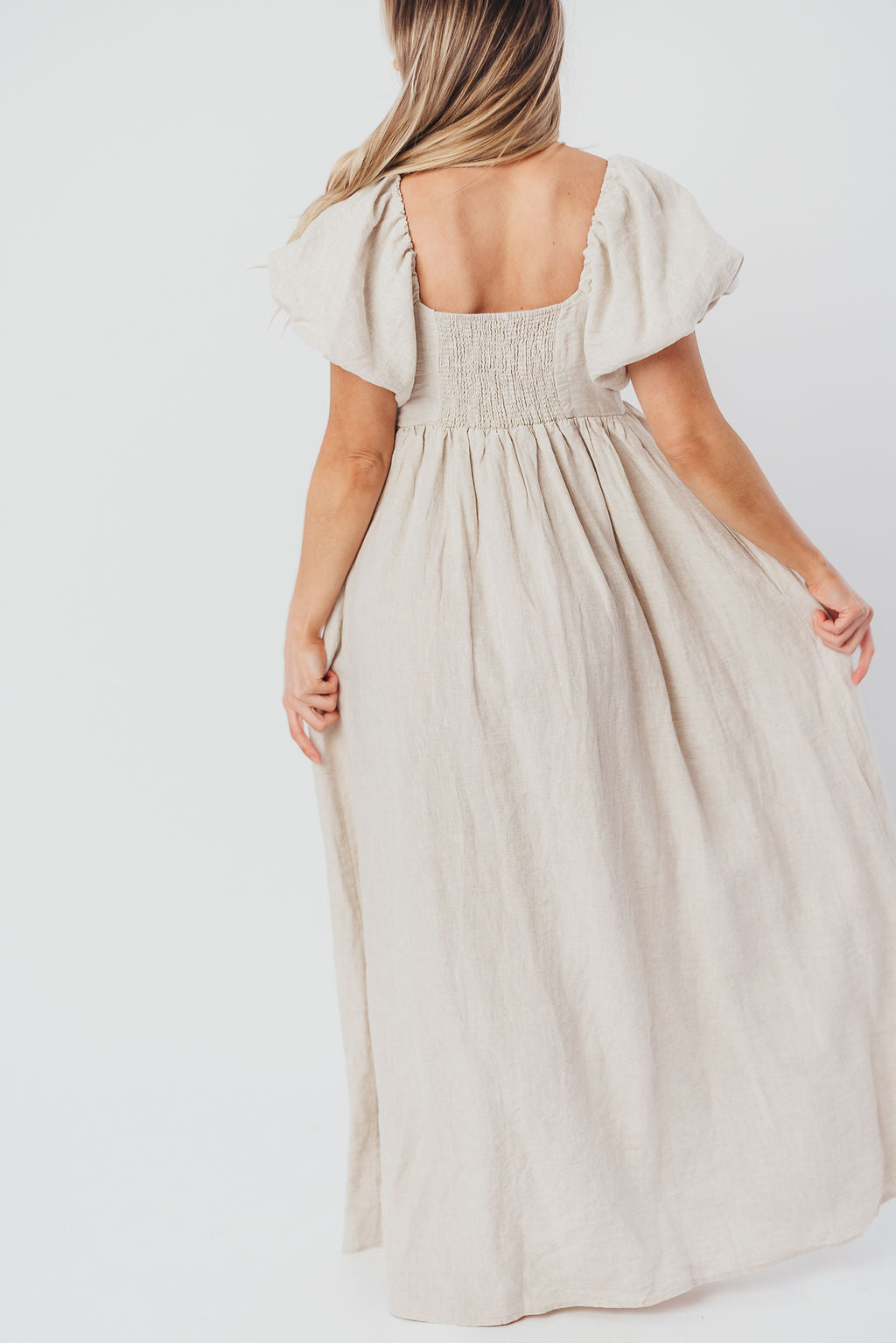 Candace Maxi Dress in Natural - 100% Linen - Bump Friendly