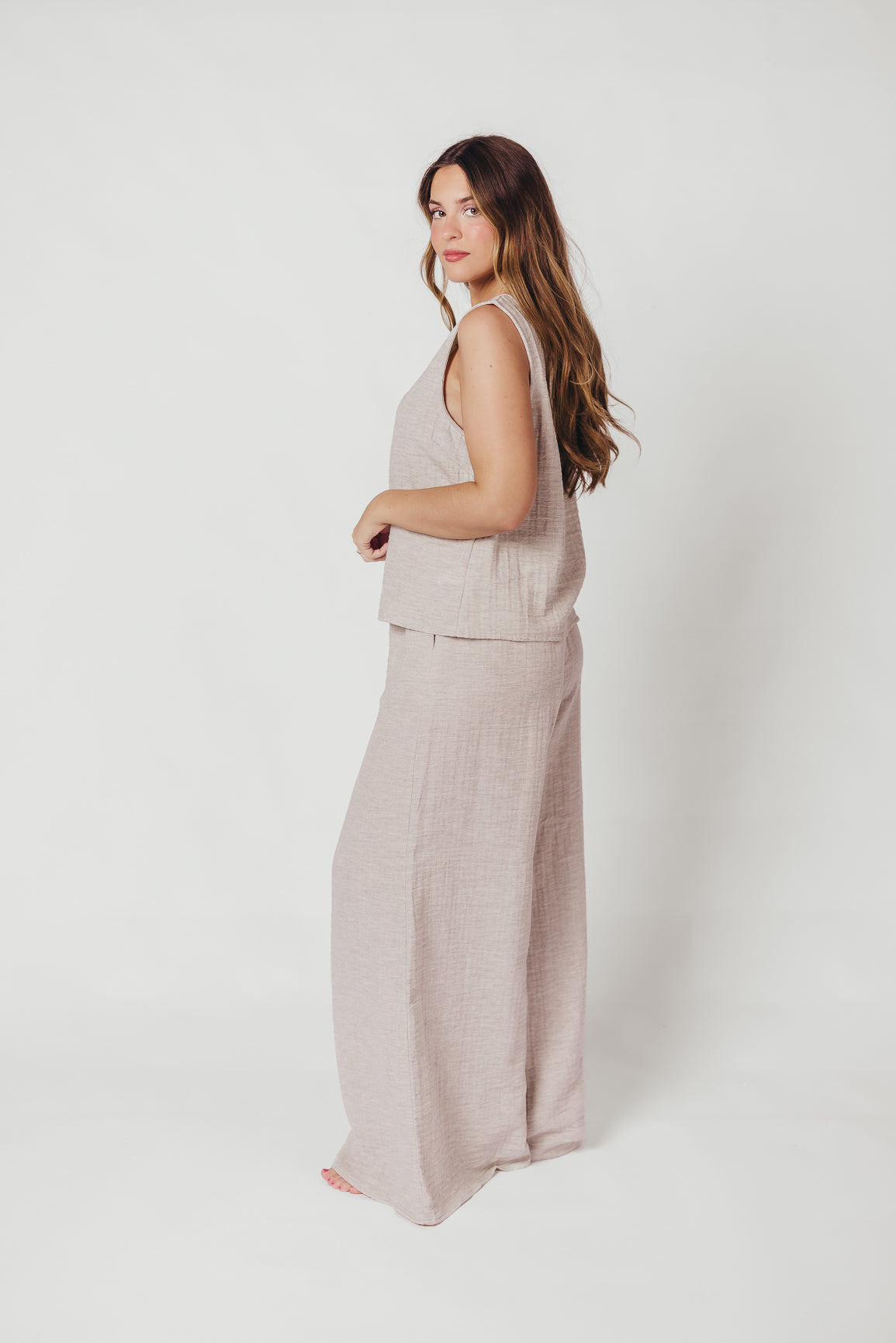 Love Lock Sleeveless Top and Pant Set in Linen Grey - 100% Cotton