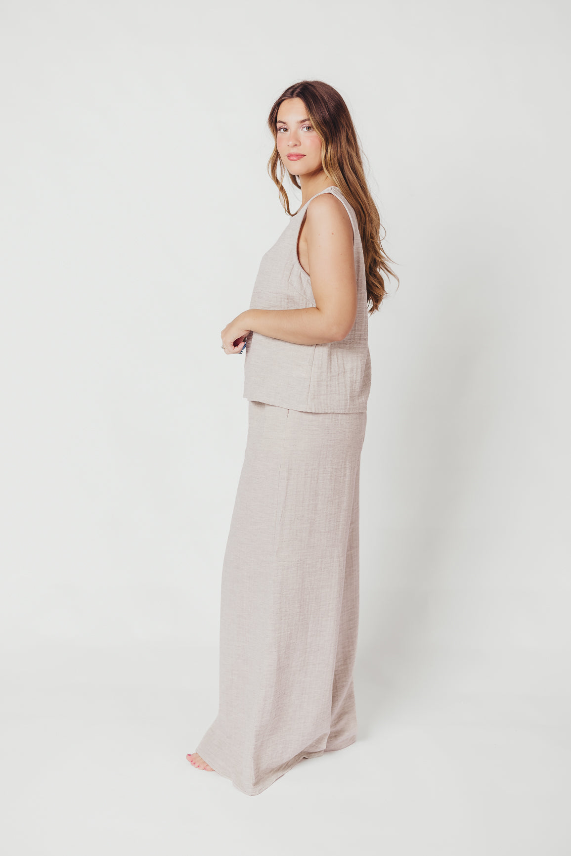 Love Lock Sleeveless Top and Pant Set in Linen Grey - 100% Cotton