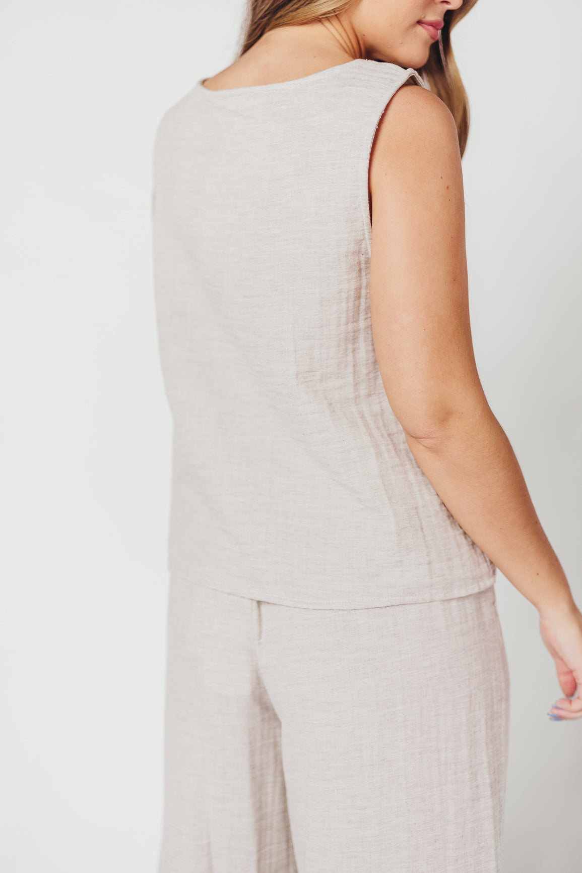 Love Lock Sleeveless Top and Pant Set in Linen Grey - 100% Cotton