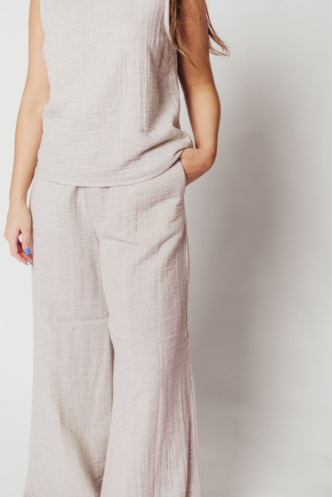 Love Lock Sleeveless Top and Pant Set in Linen Grey - 100% Cotton
