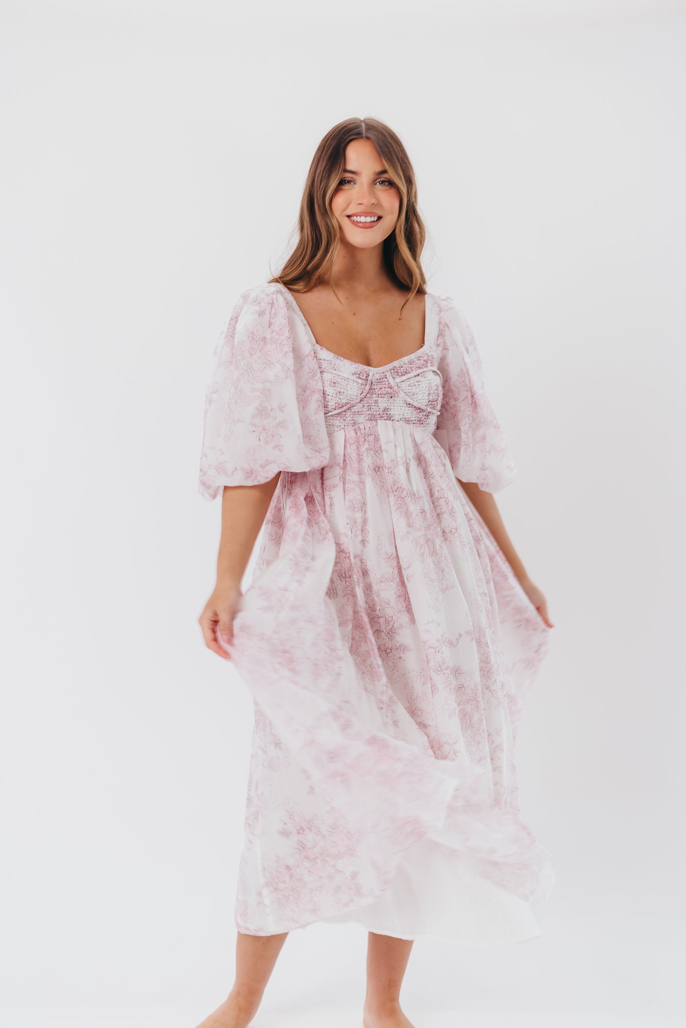 Harlow Midi Dress in Light Pink Floral - Bump Friendly & Inclusive Sizing (S-3XL)