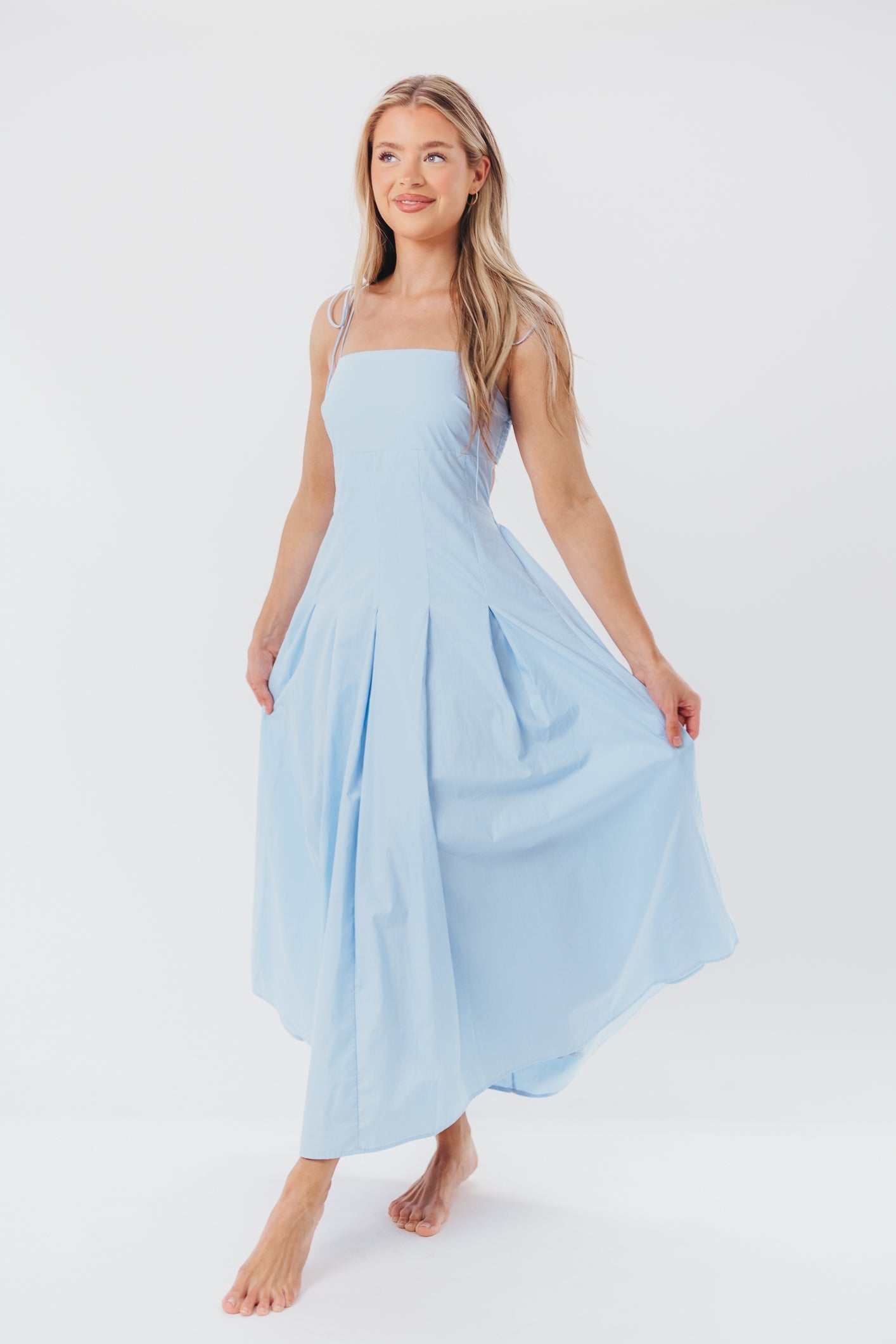 Jasmine Maxi Dress with Bandeau Neckline in Blue