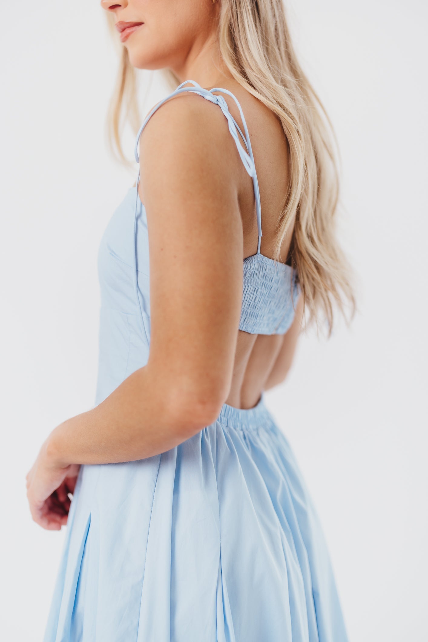 Jasmine Maxi Dress with Bandeau Neckline in Blue